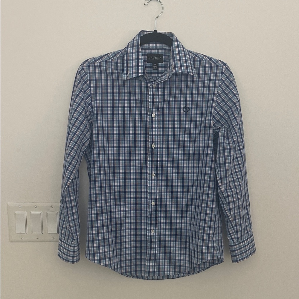 Lauren Ralph Lauren Boys Size 16 Blue Plaid Button Front Dress Shirt